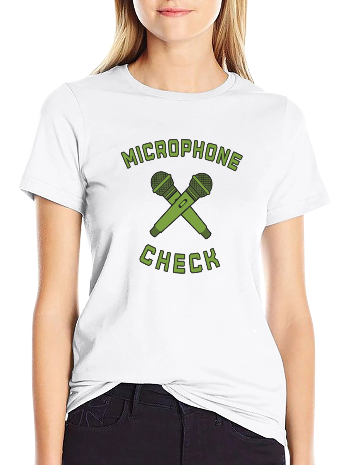 Microphone Check Graphic T-Shirt - Black Crew Neck Tee