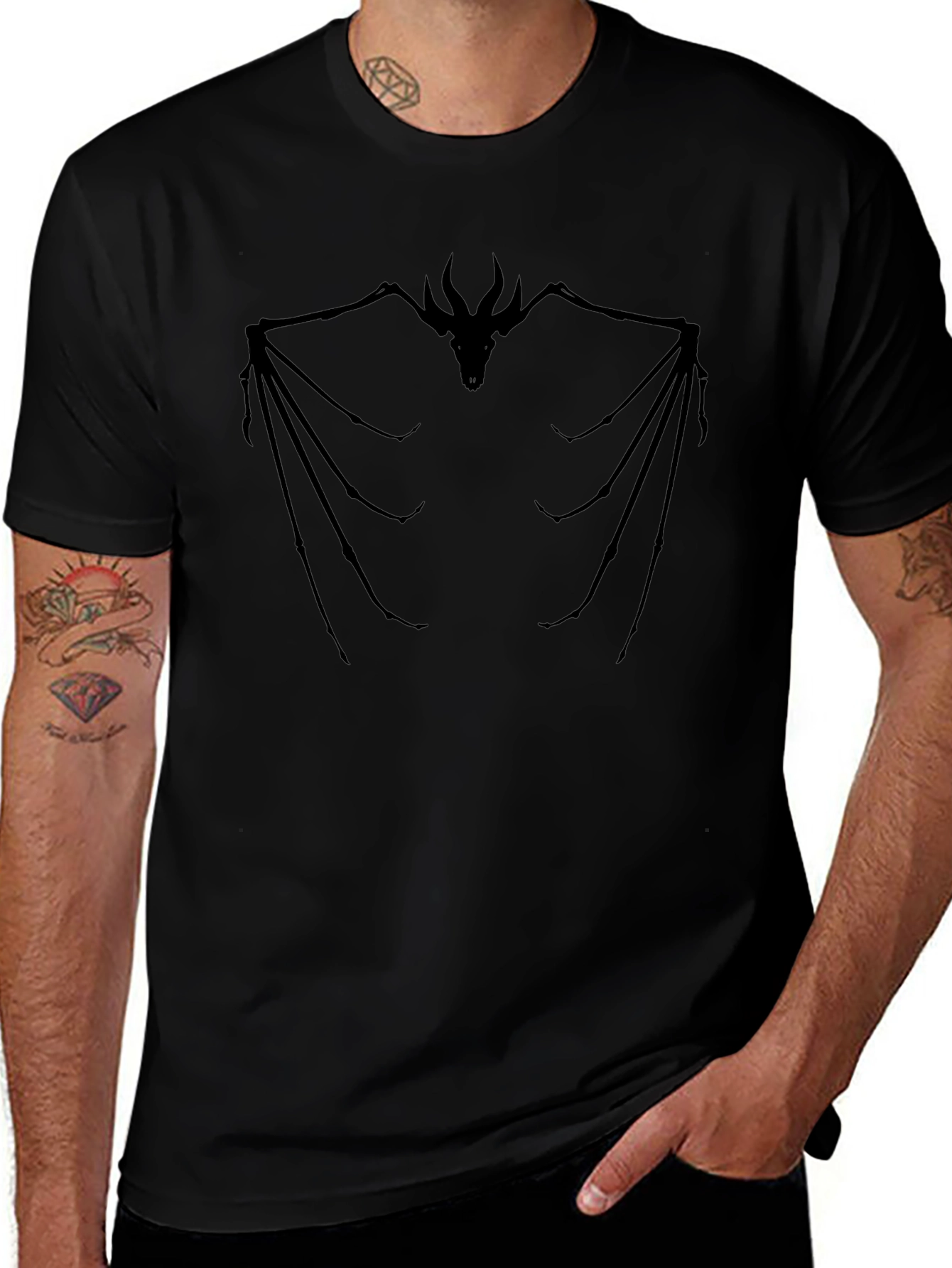 Dragon Skeleton Graphic T-Shirt - Black