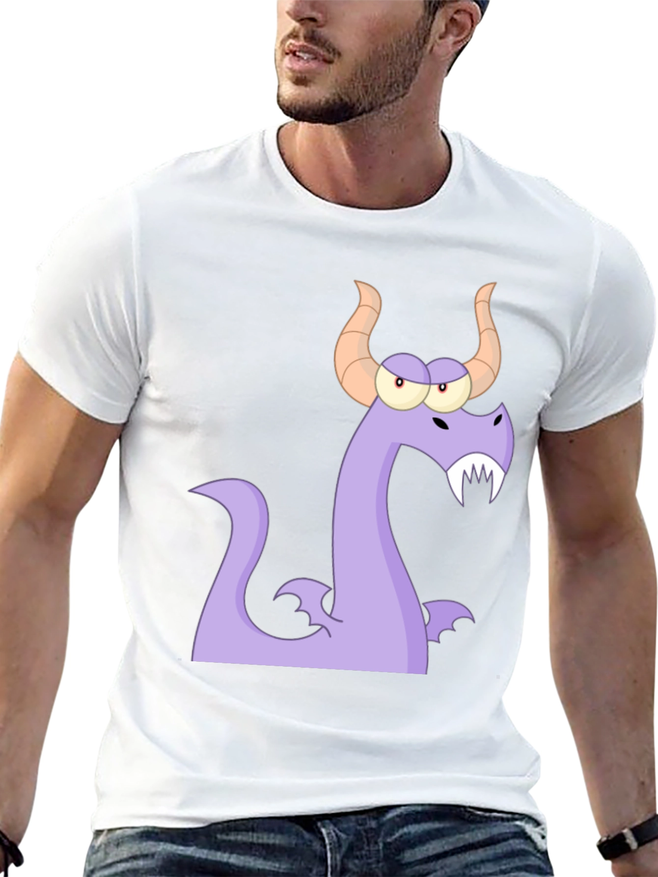 Cartoon Dragon Graphic Tee - Black Cotton T-Shirt