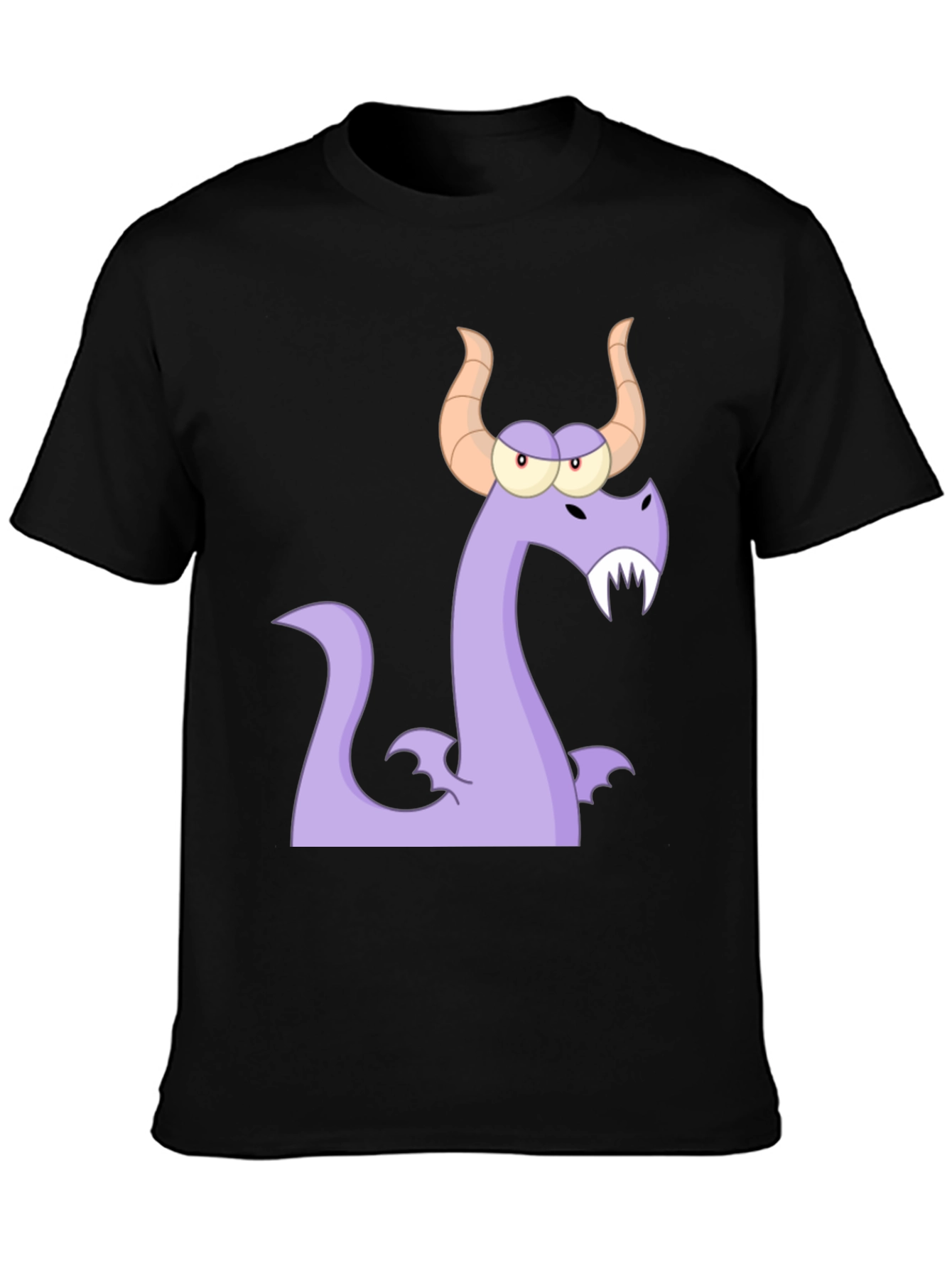 Cartoon Dragon Graphic Tee - Black Cotton T-Shirt