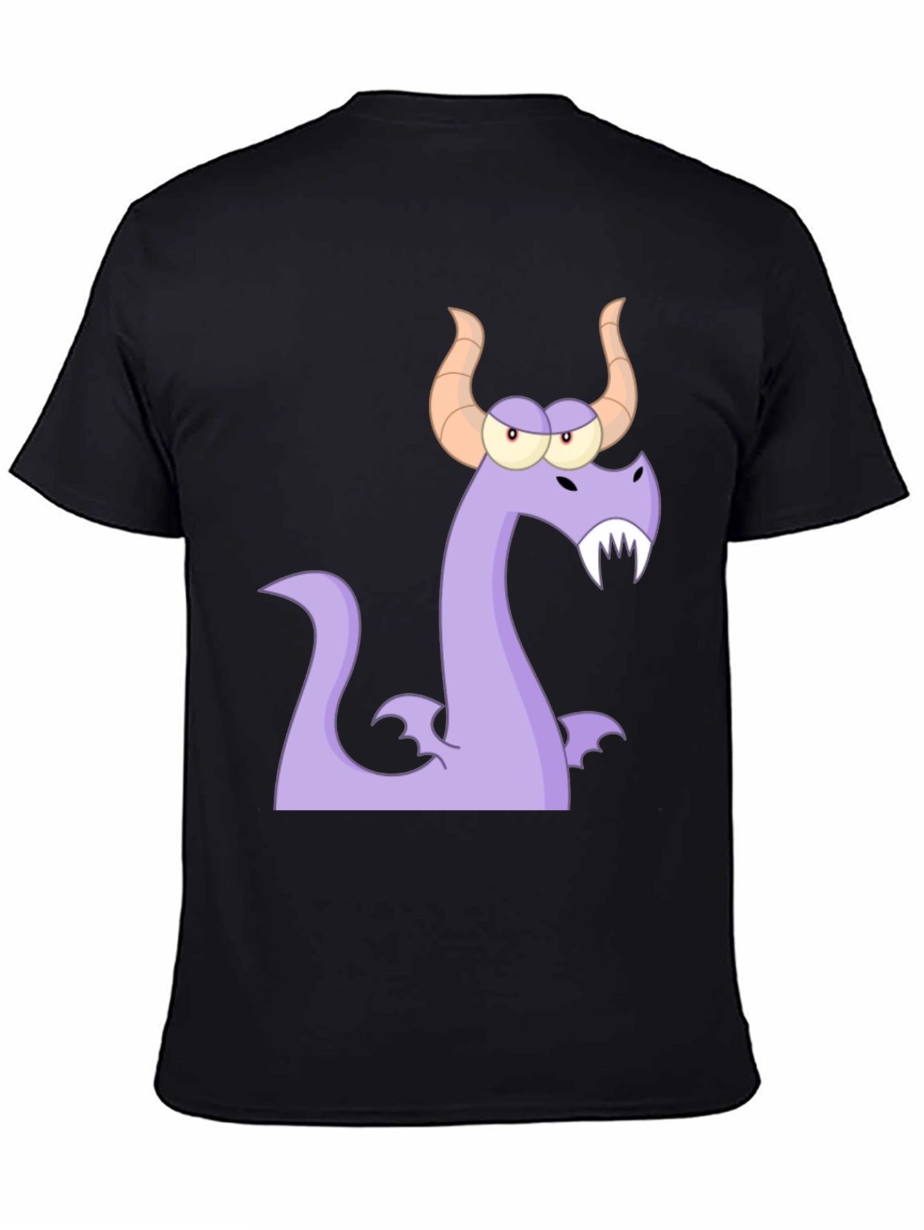Cartoon Dragon Graphic Tee - Black Cotton T-Shirt