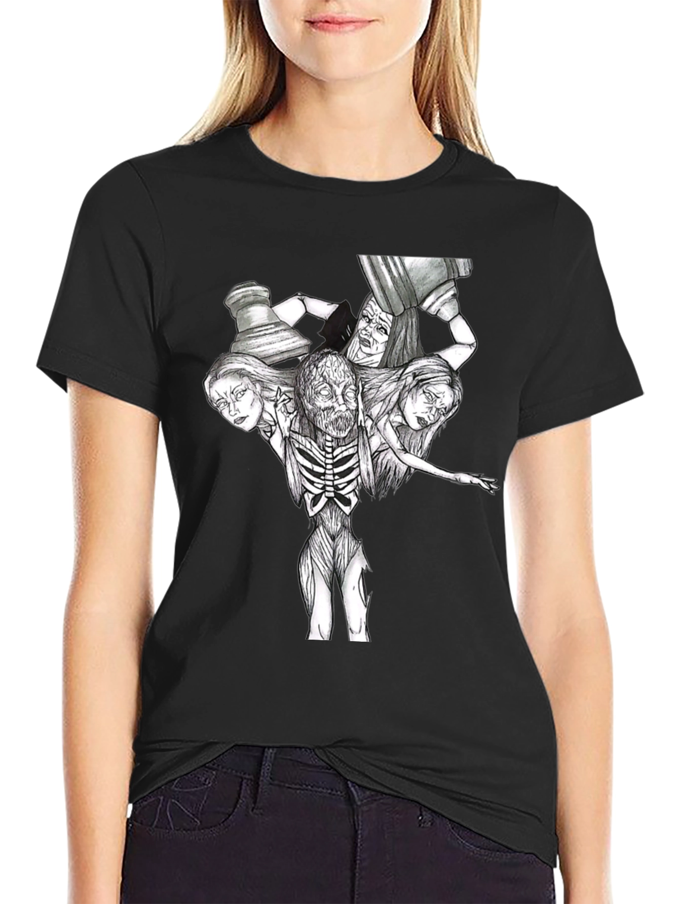 Creepy Horror Graphic T-Shirt - Black