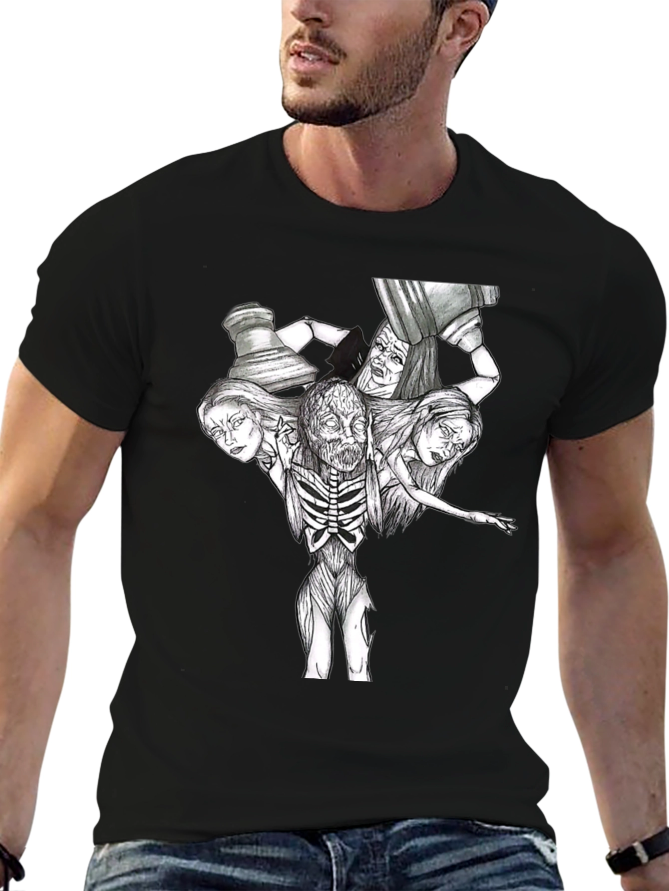 Creepy Horror Graphic T-Shirt - Black
