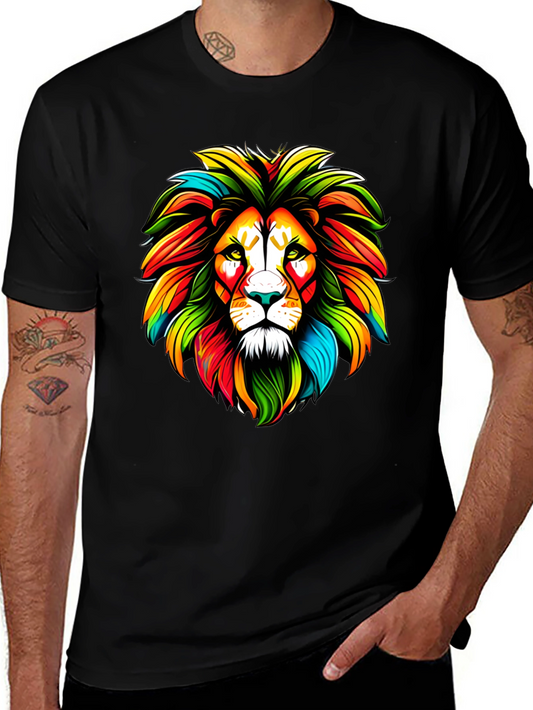 Colorful Lion Graphic Black T-Shirt