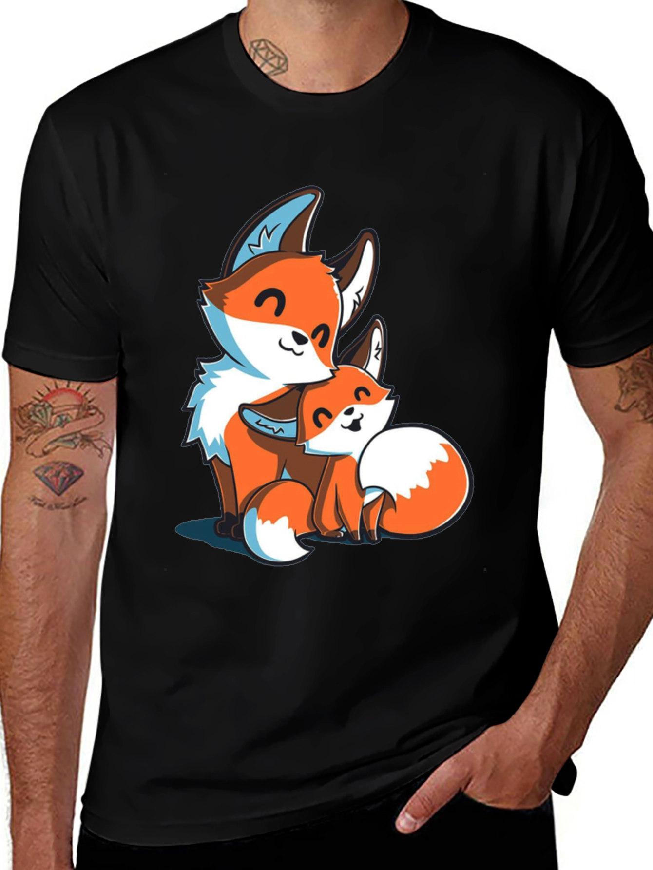 Fox Family Graphic Tee - Black Cotton T-Shirt