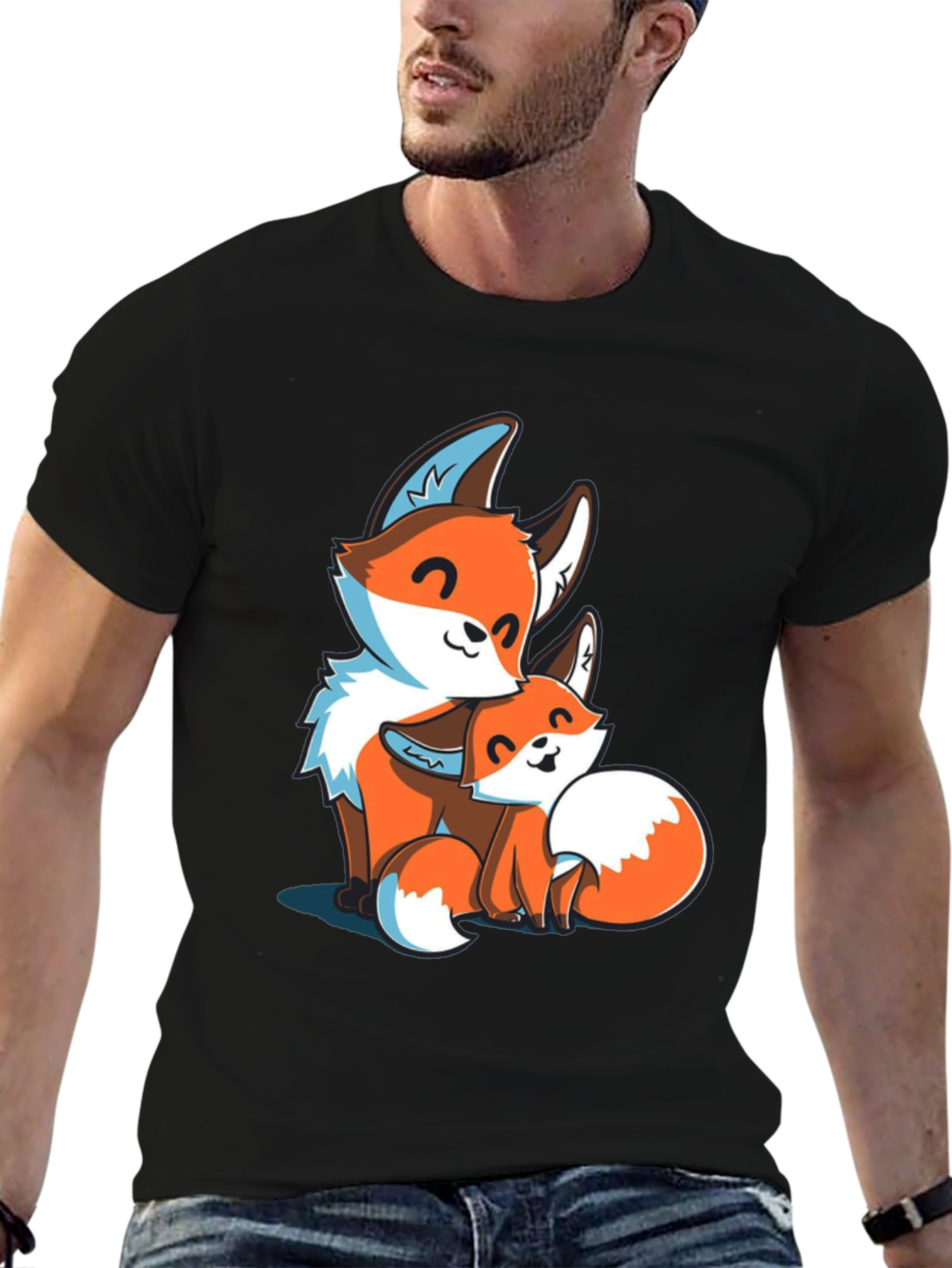 Fox Family Graphic Tee - Black Cotton T-Shirt