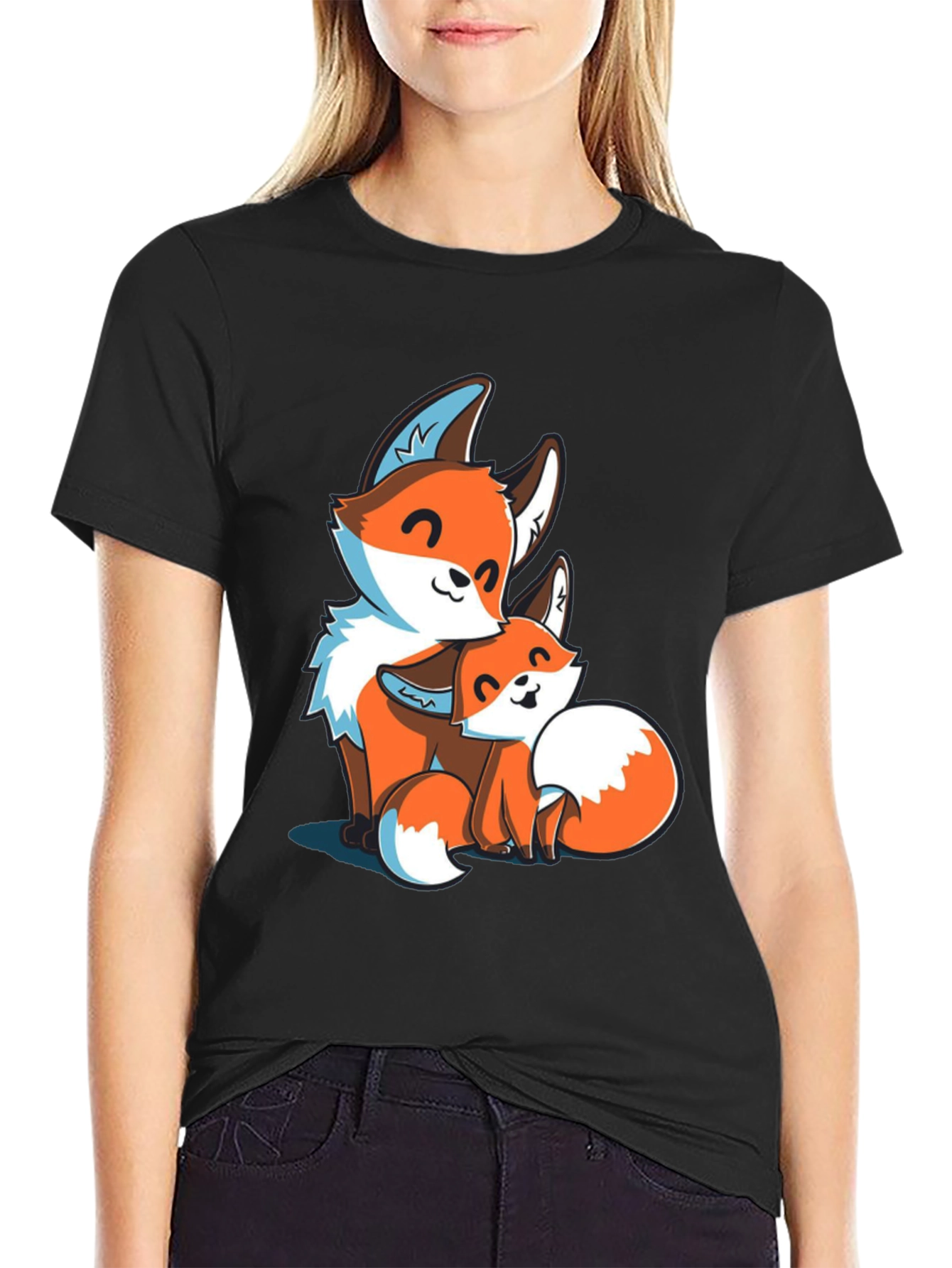 Fox Family Graphic Tee - Black Cotton T-Shirt