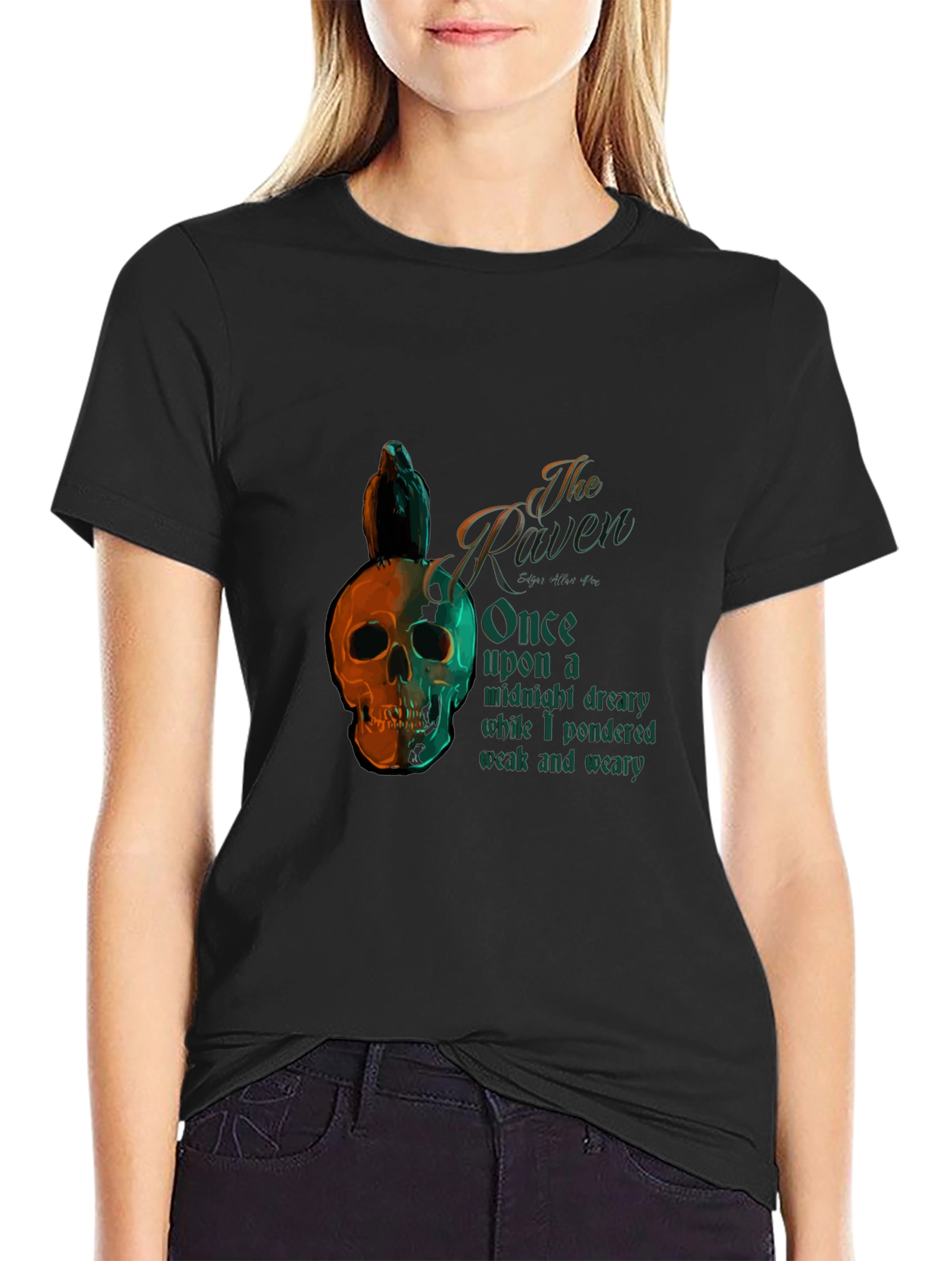 The Raven Poem T-Shirt Skull Bird