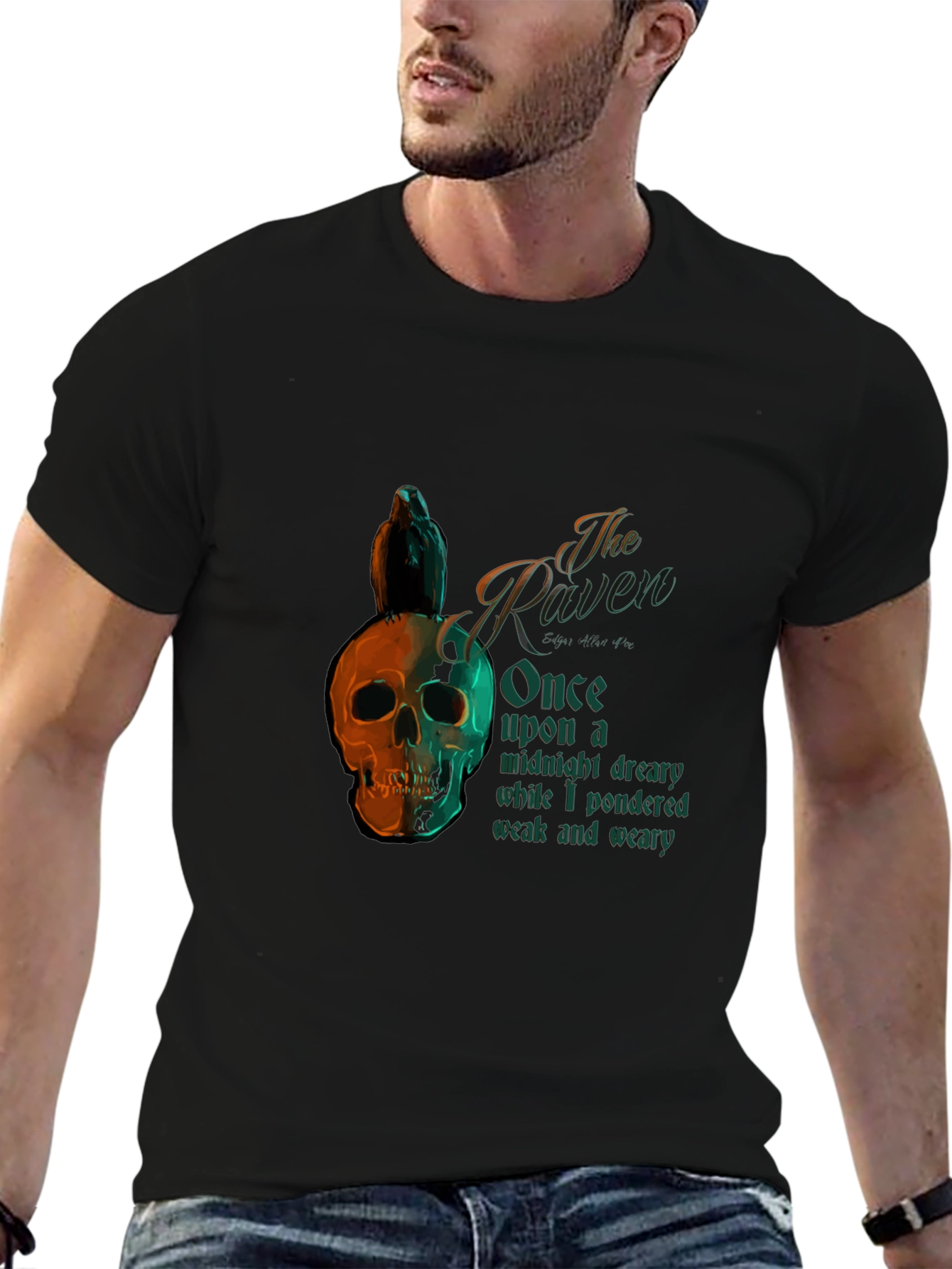 The Raven Poem T-Shirt Skull Bird