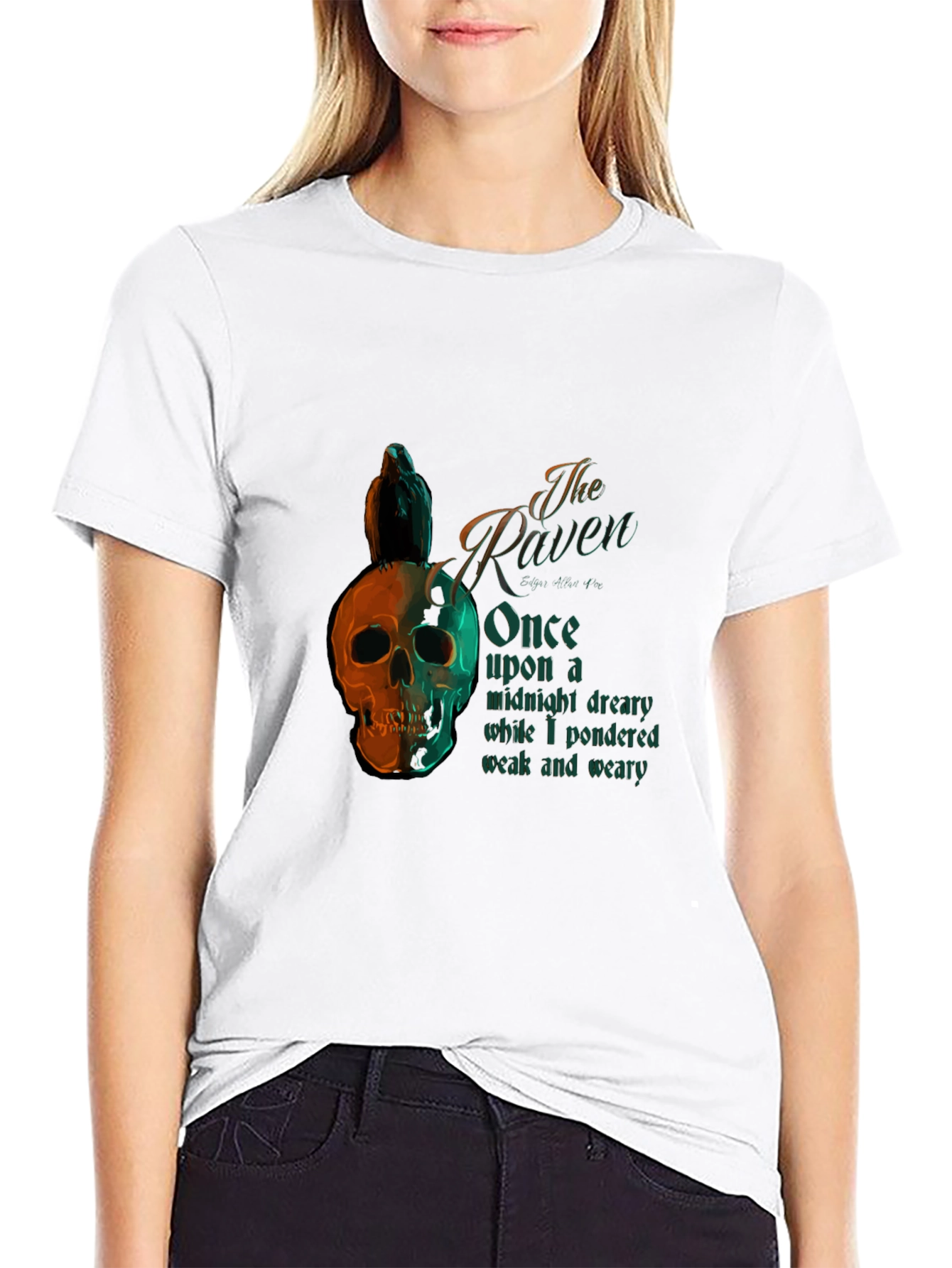 The Raven Poem T-Shirt Skull Bird