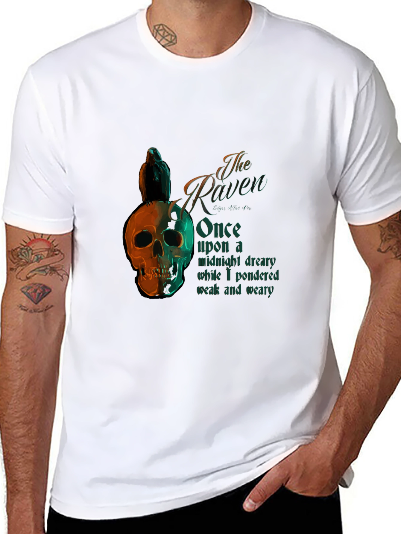The Raven Poem T-Shirt Skull Bird