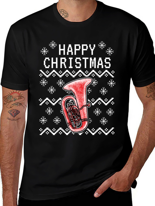 Happy Christmas Tuba Ugly Sweater Style T-Shirt