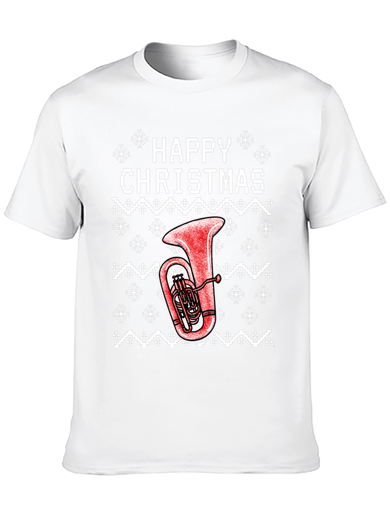 Happy Christmas Tuba Ugly Sweater Style T-Shirt