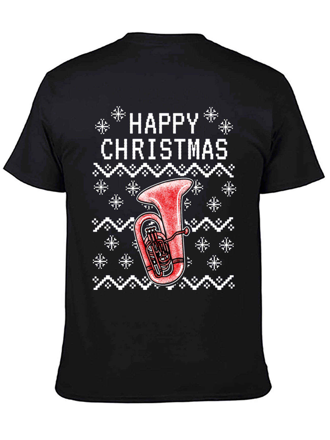Happy Christmas Tuba Ugly Sweater Style T-Shirt