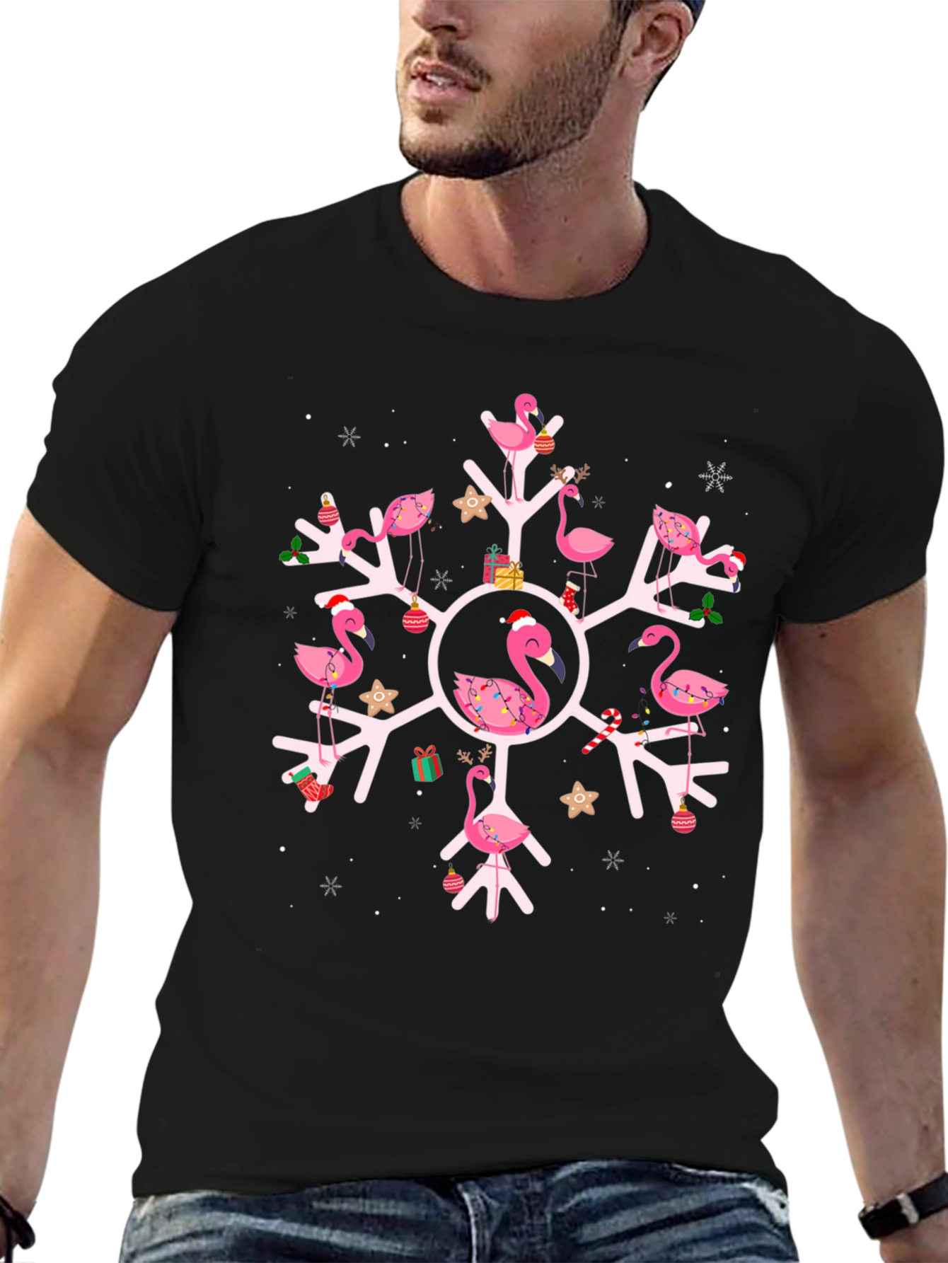Festive Flamingo Snowflake Graphic Tee
