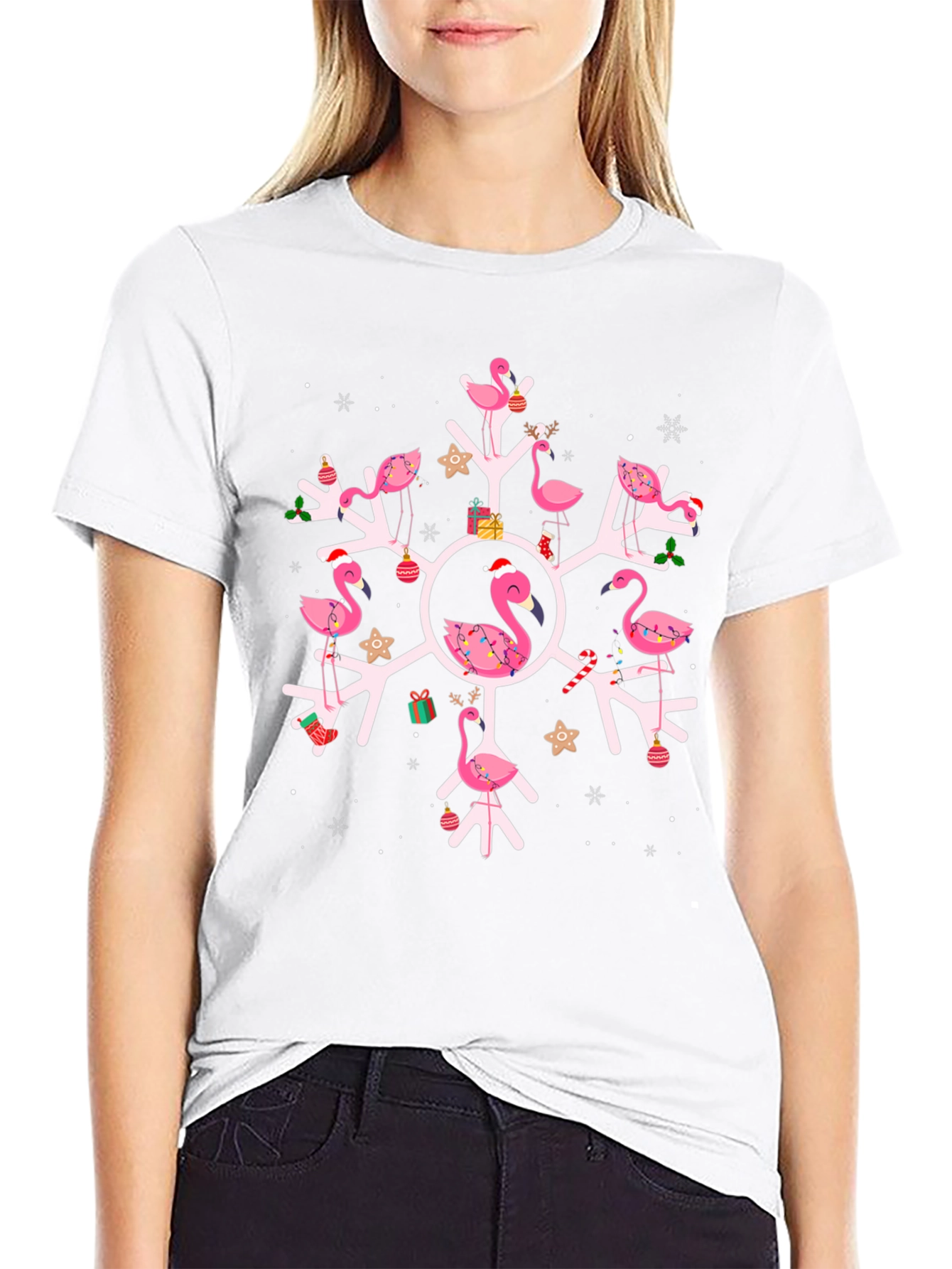 Festive Flamingo Snowflake Graphic Tee