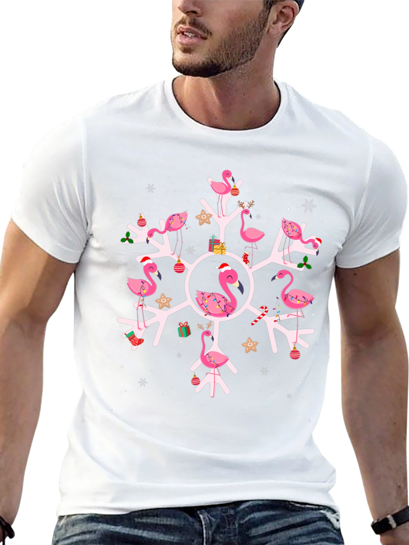Festive Flamingo Snowflake Graphic Tee