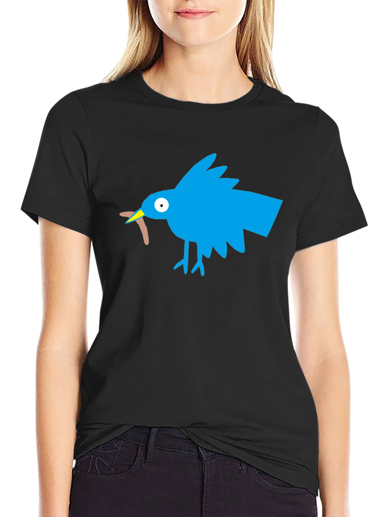 Novelty Bird Graphic Black T-Shirt