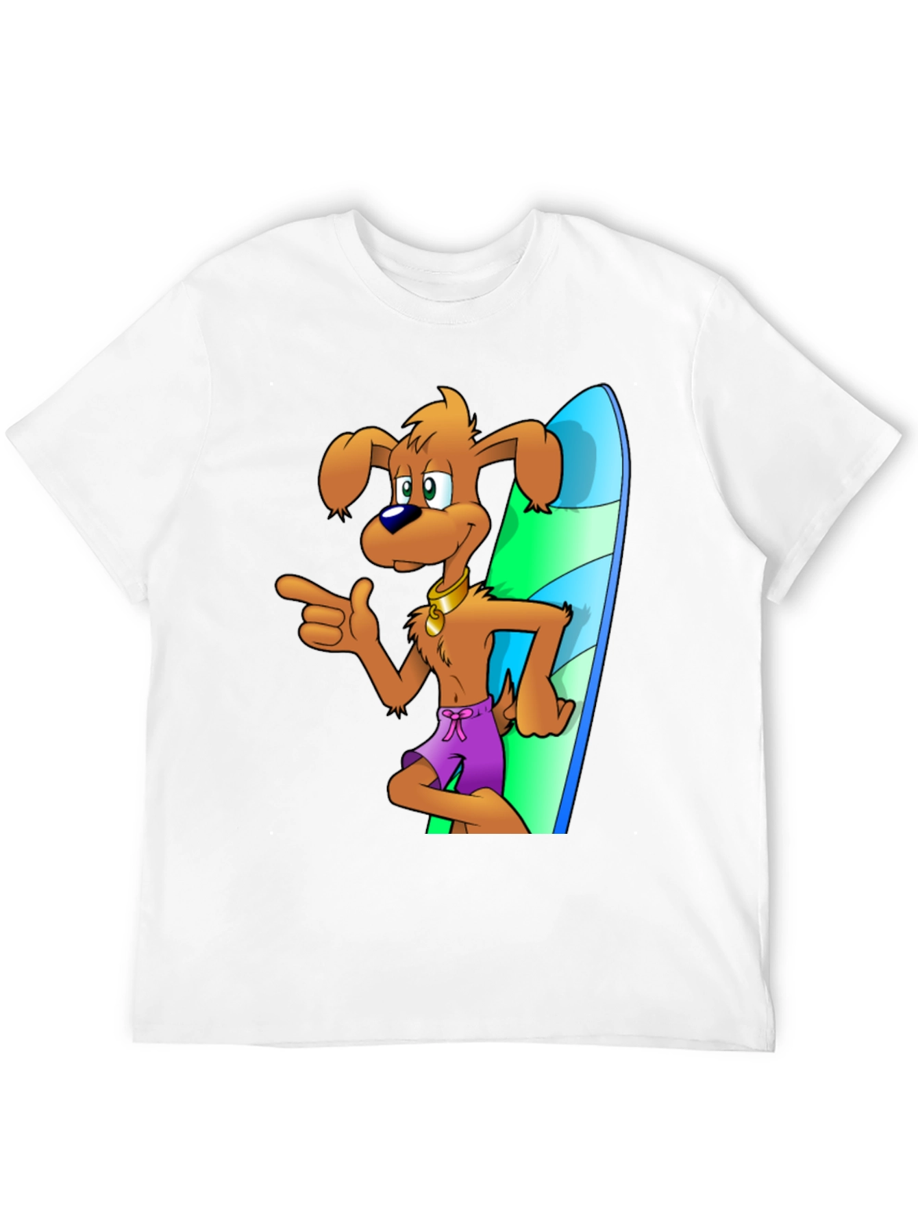 Dog Surfer Cartoon Graphic Black T-Shirt