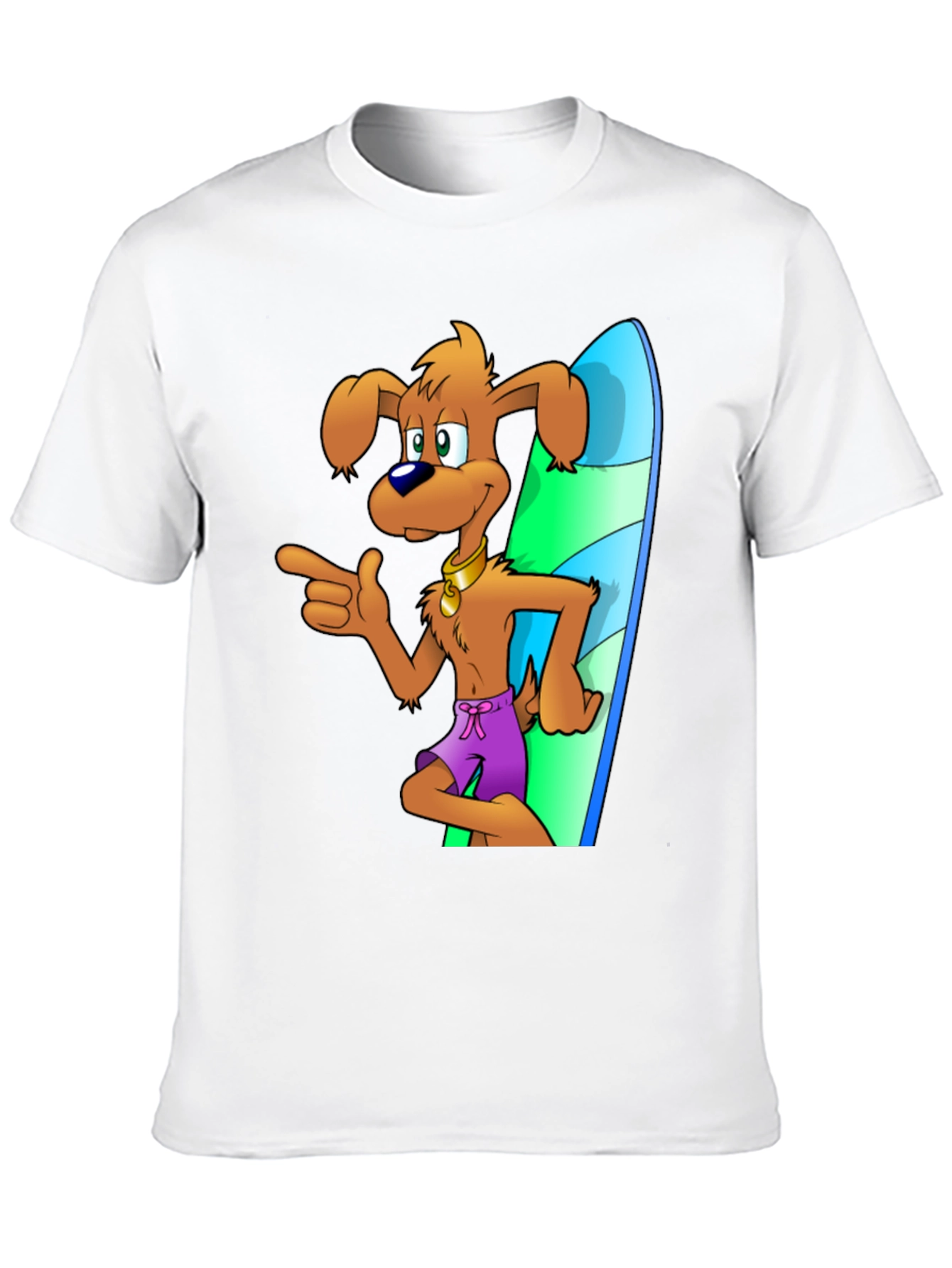 Dog Surfer Cartoon Graphic Black T-Shirt