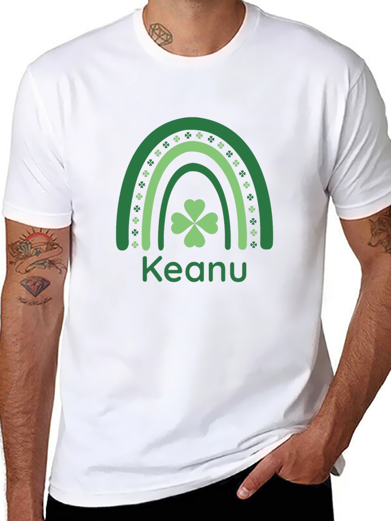 St. Patricks Day Keanu Rainbow Shamrock Graphic Tee