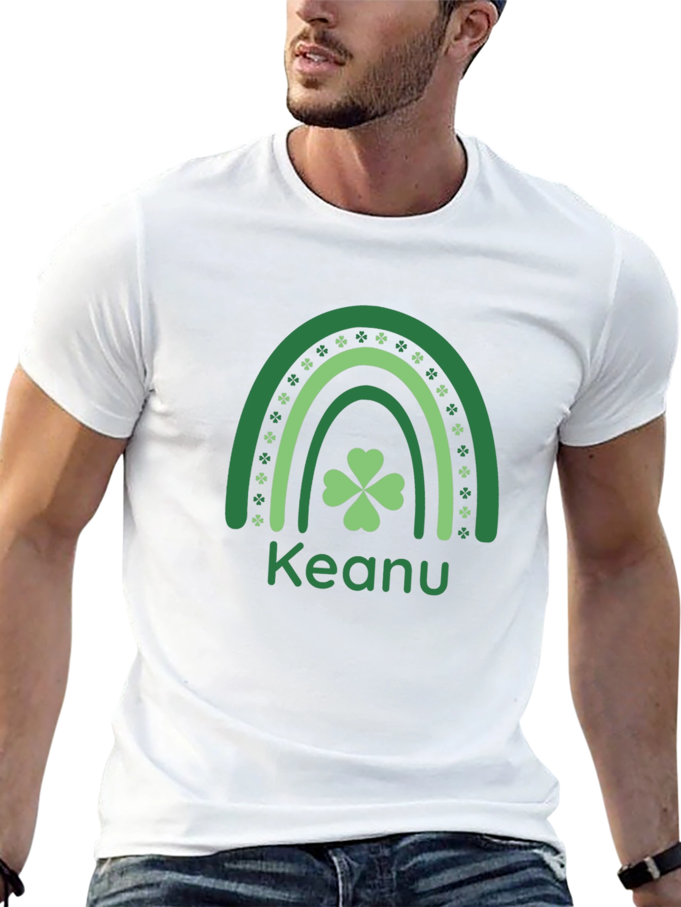 St. Patricks Day Keanu Rainbow Shamrock Graphic Tee