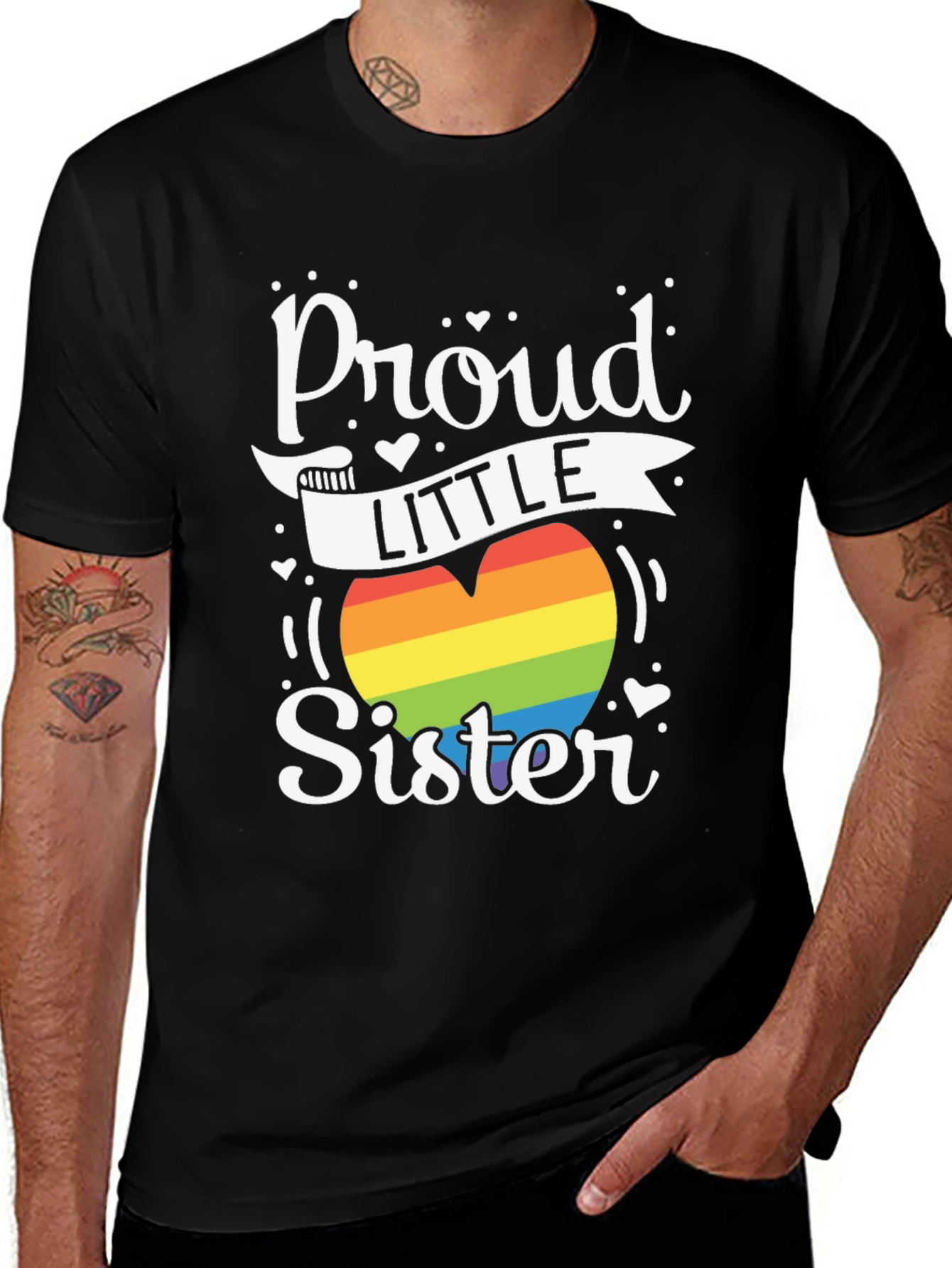 Proud Little Sister LGBTQ Pride Rainbow Heart T-Shirt