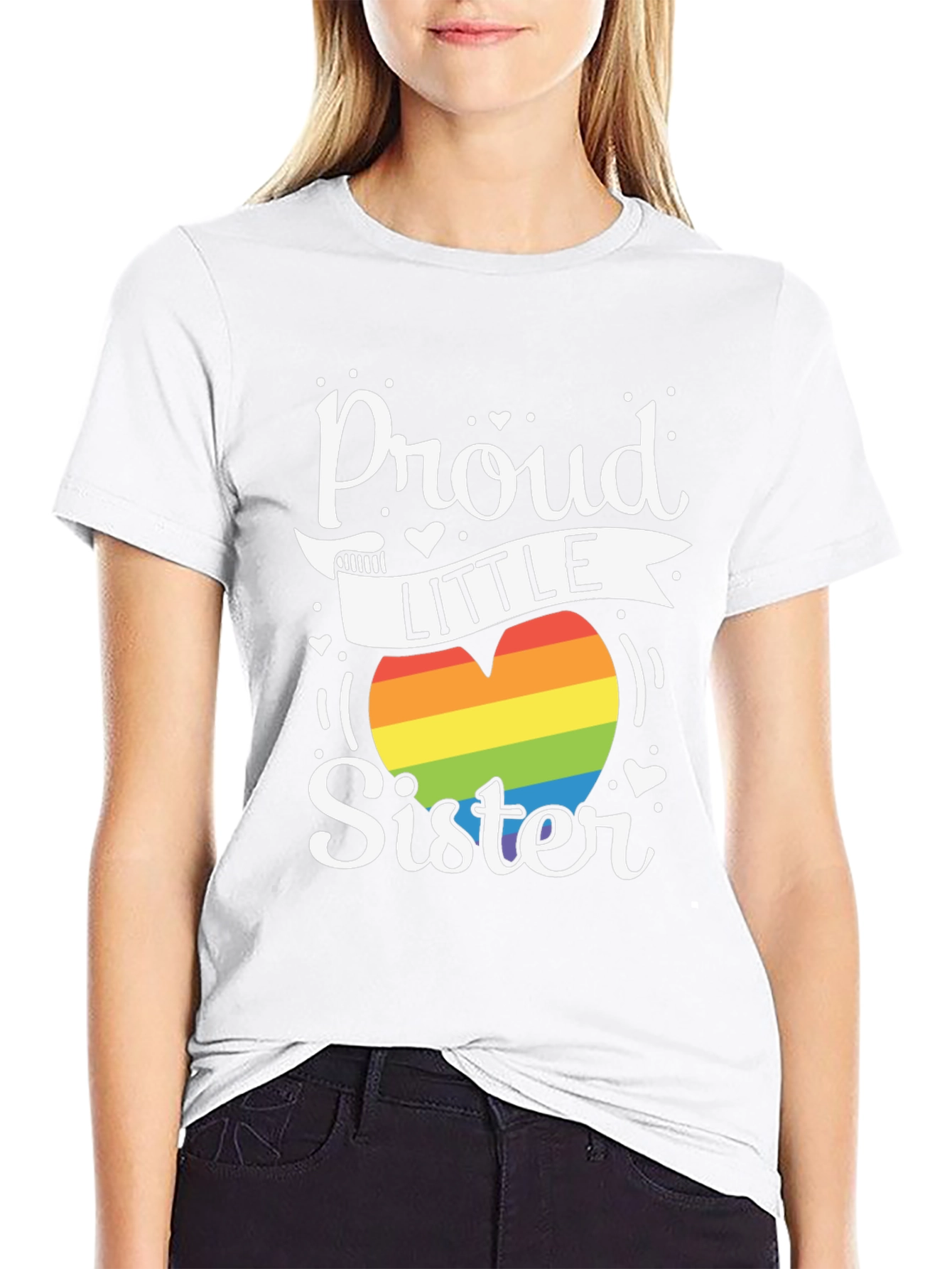 Proud Little Sister LGBTQ Pride Rainbow Heart T-Shirt