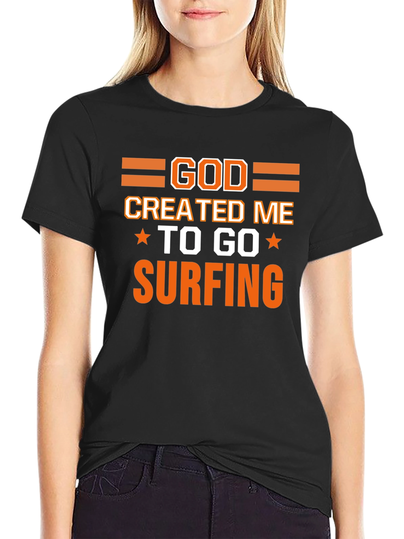 God Created Me to Go Surfing Graphic T-Shirt