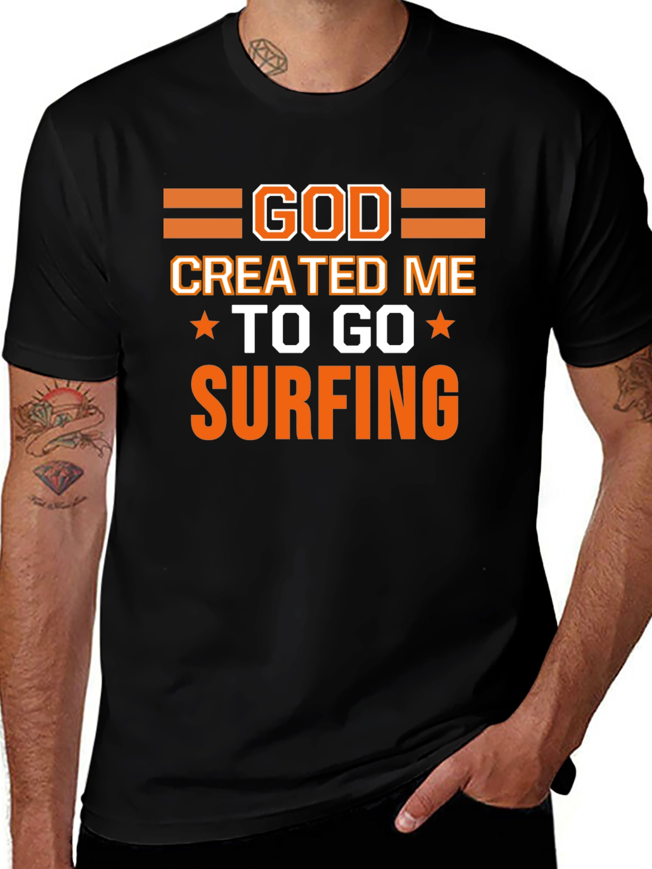 God Created Me to Go Surfing Graphic T-Shirt