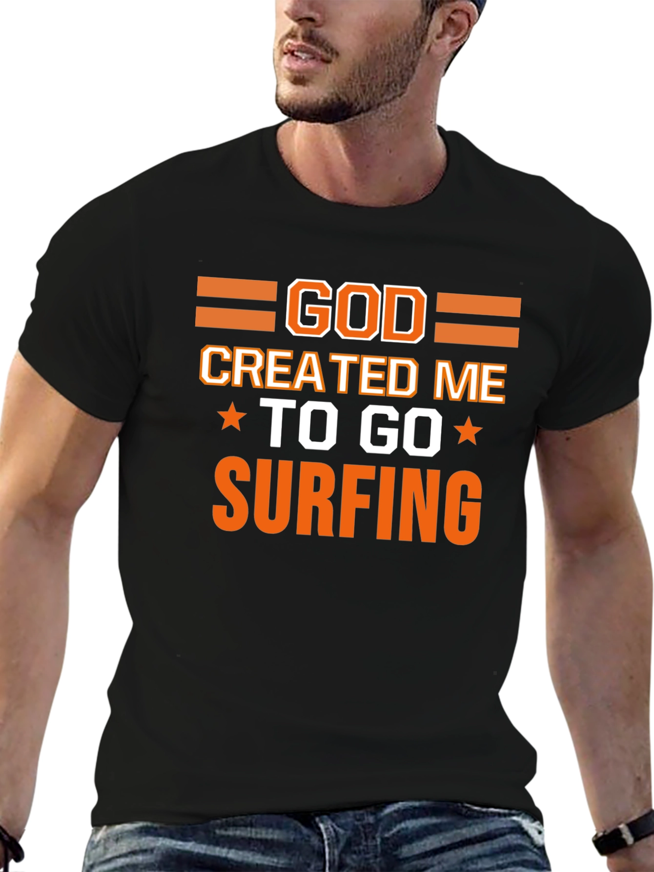 God Created Me to Go Surfing Graphic T-Shirt