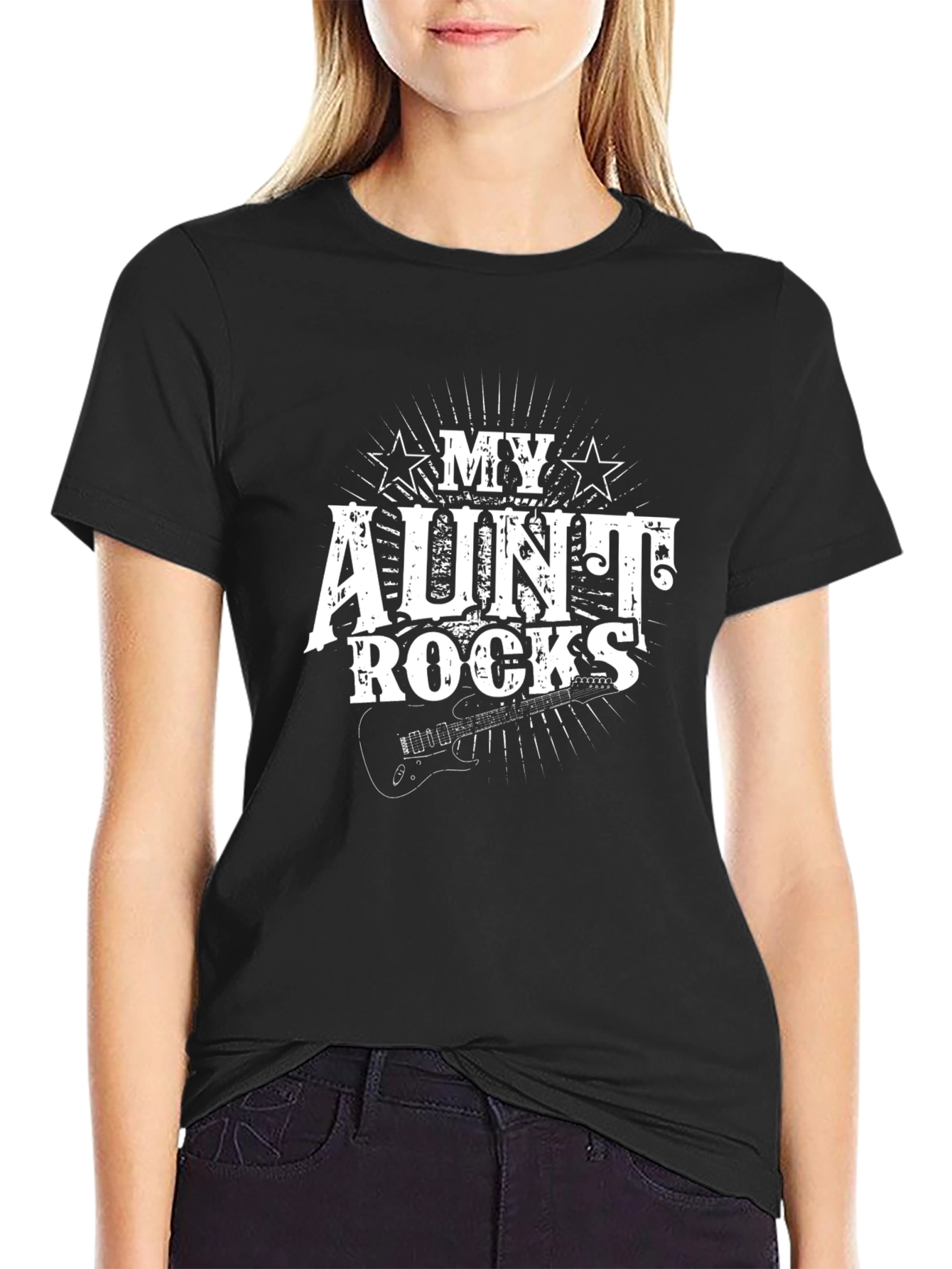 My Aunt Rocks Graphic Tee - Black Cotton T-Shirt