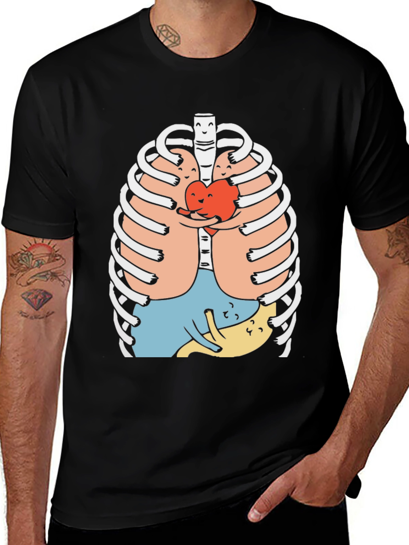 Heart Hug Rib Cage Graphic Tee - Black