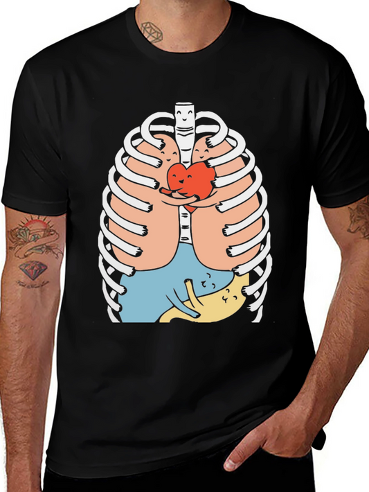 Heart Hug Rib Cage Graphic Tee - Black