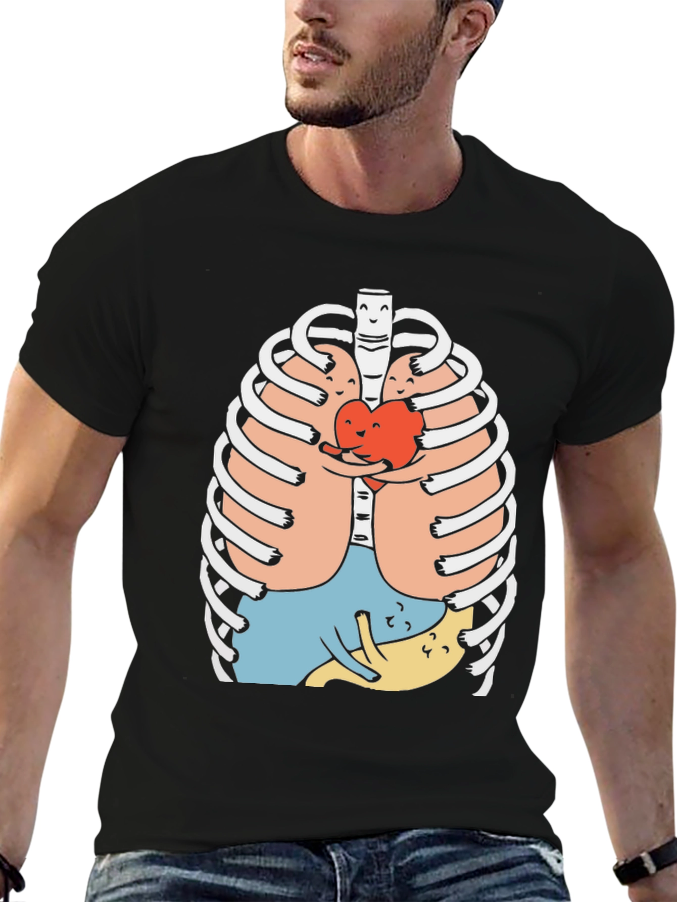 Heart Hug Rib Cage Graphic Tee - Black