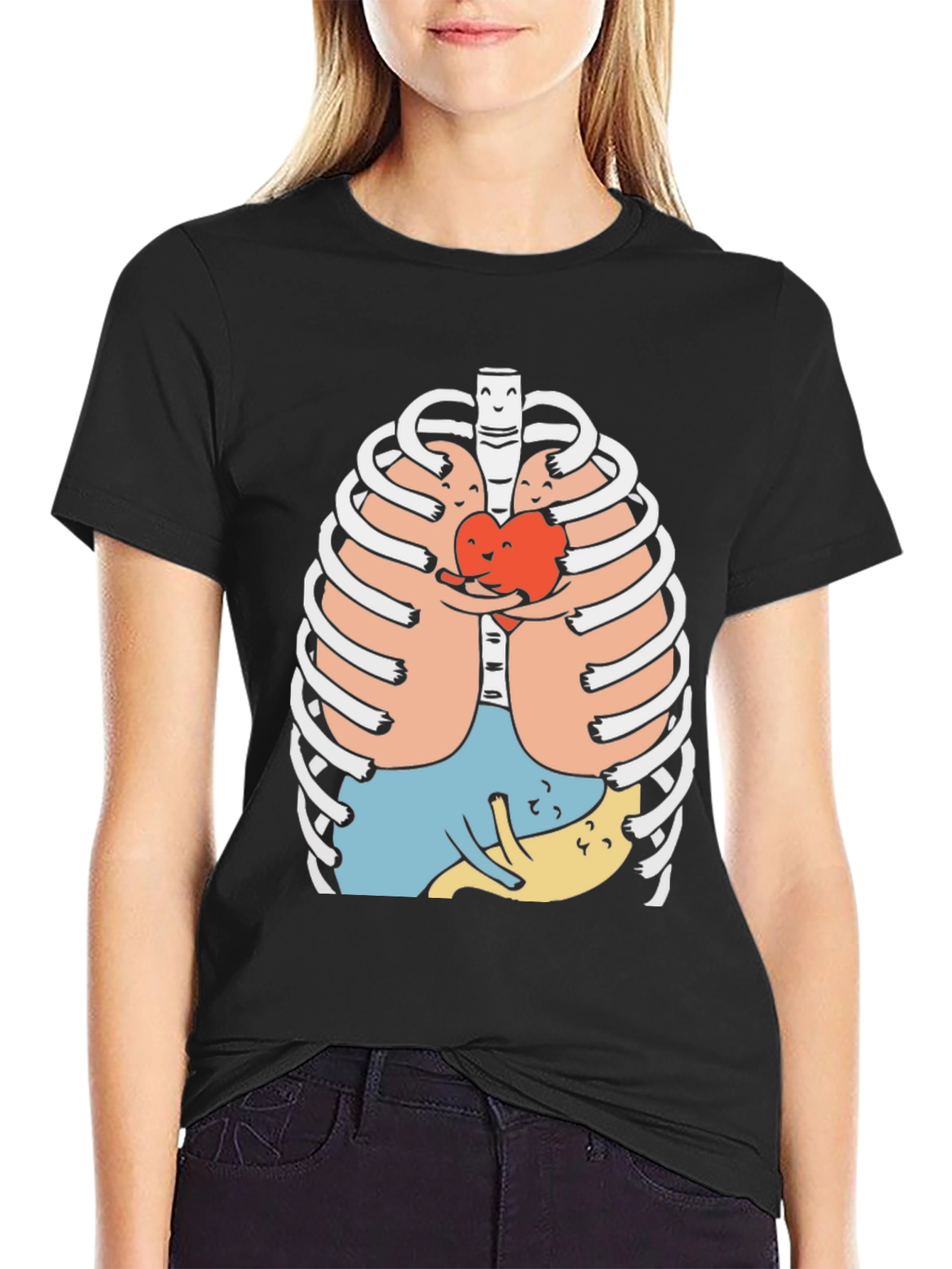 Heart Hug Rib Cage Graphic Tee - Black