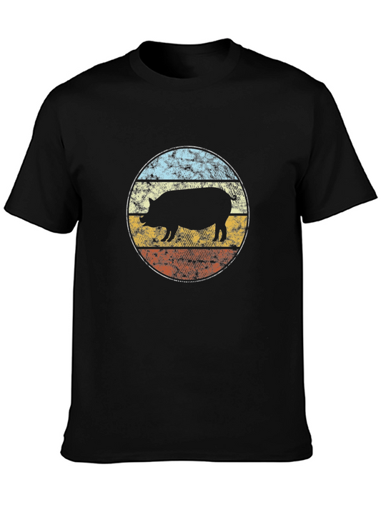 Retro Pig Graphic Tee - Vintage Style Animal Shirt