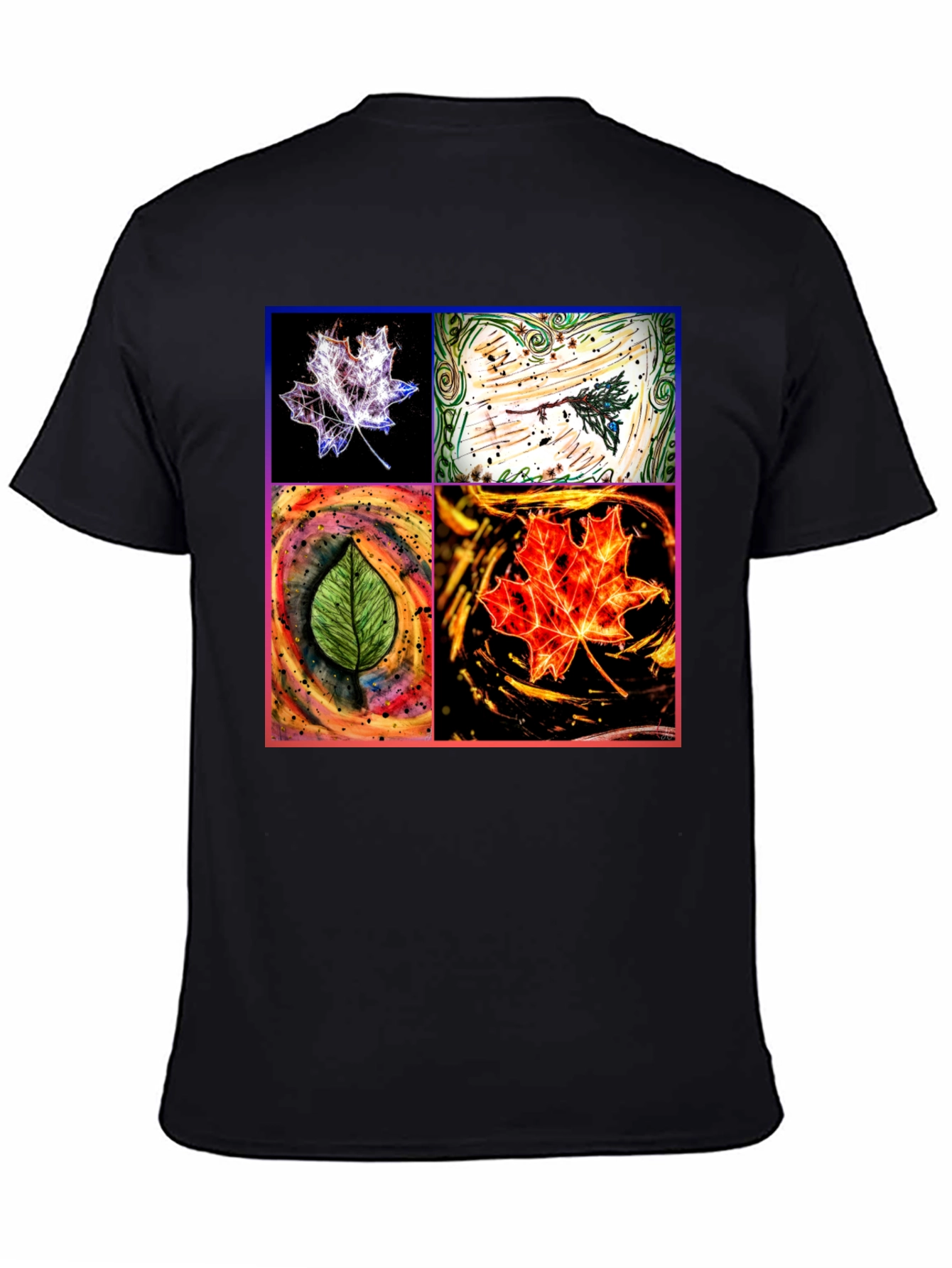 Four Seasons Leaf Art Black T-Shirt