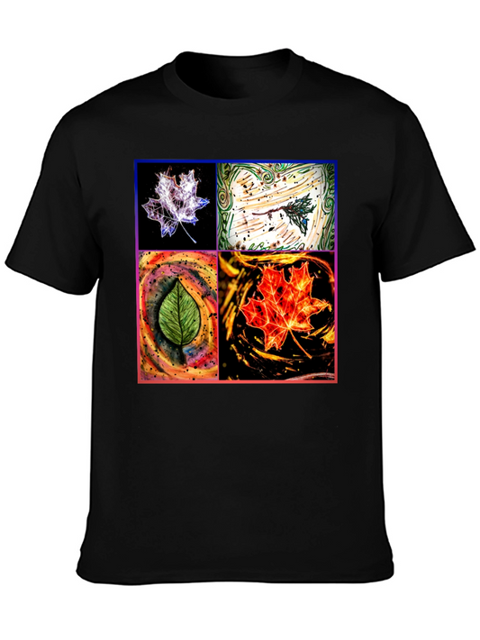Four Seasons Leaf Art Black T-Shirt