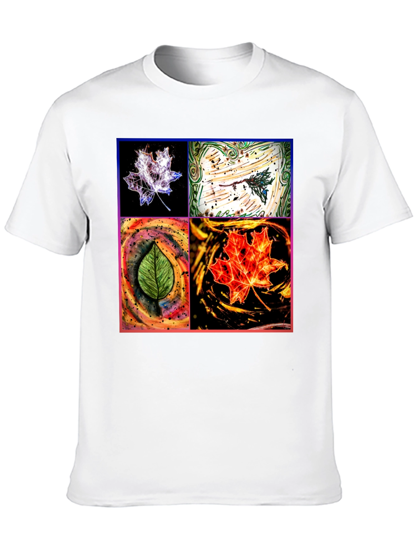 Four Seasons Leaf Art Black T-Shirt