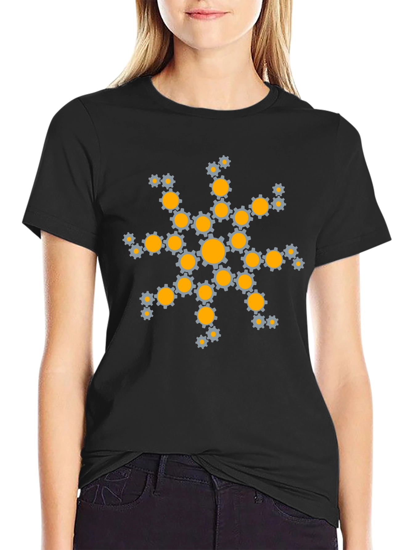 Gear Snowflake Graphic Tee - Black Cotton T-Shirt