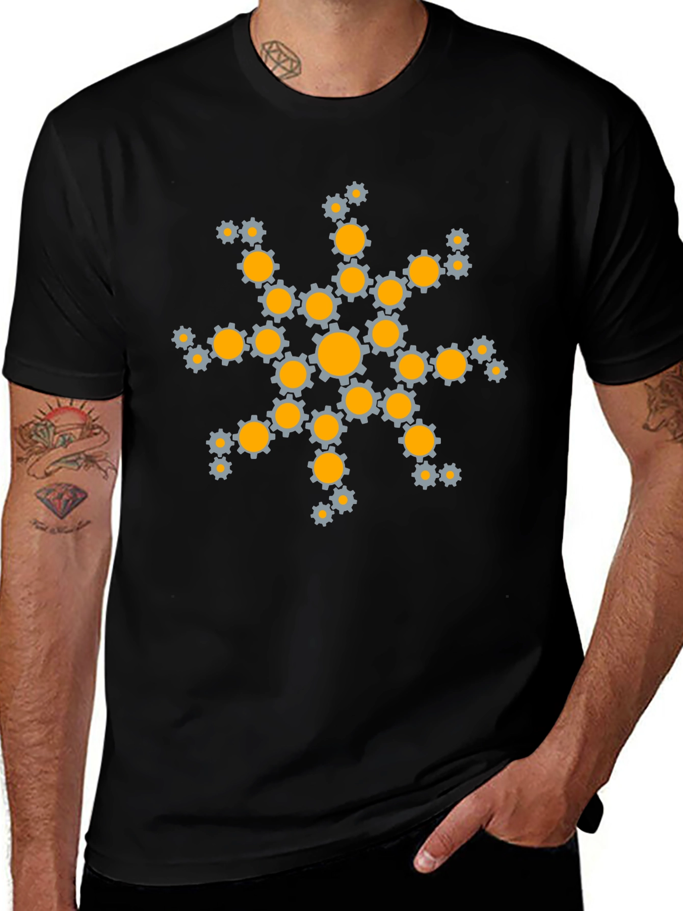 Gear Snowflake Graphic Tee - Black Cotton T-Shirt