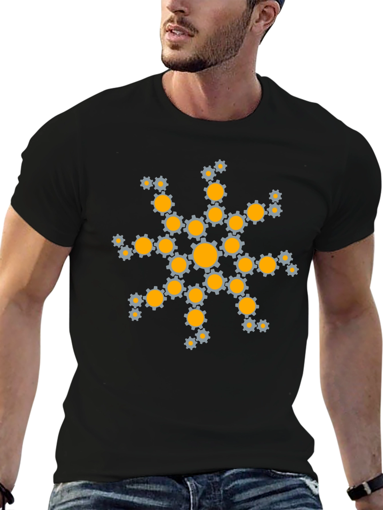 Gear Snowflake Graphic Tee - Black Cotton T-Shirt