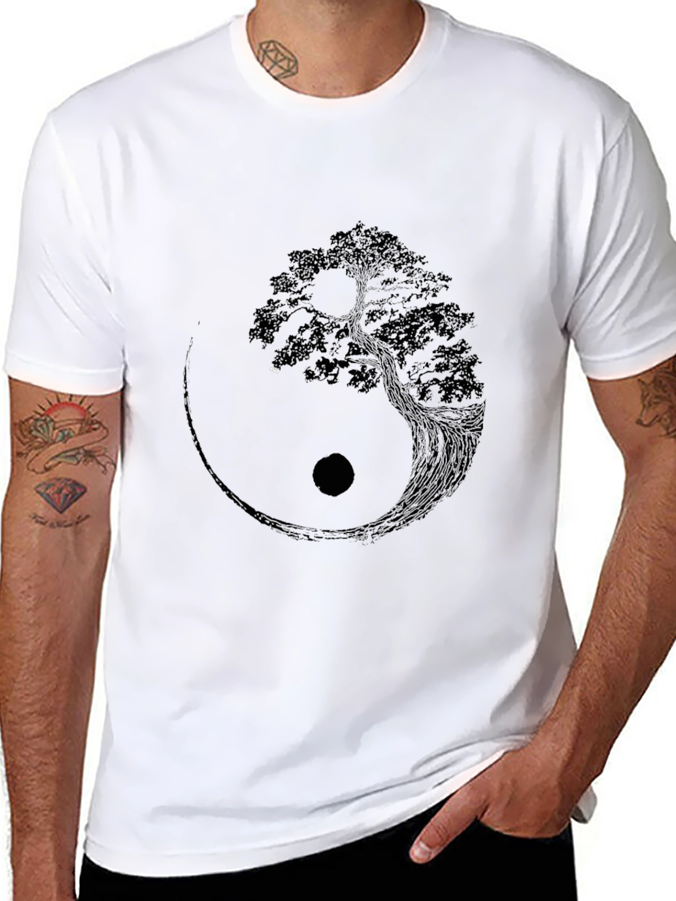 Yin Yang Tree Graphic Tee - Black Cotton Blend