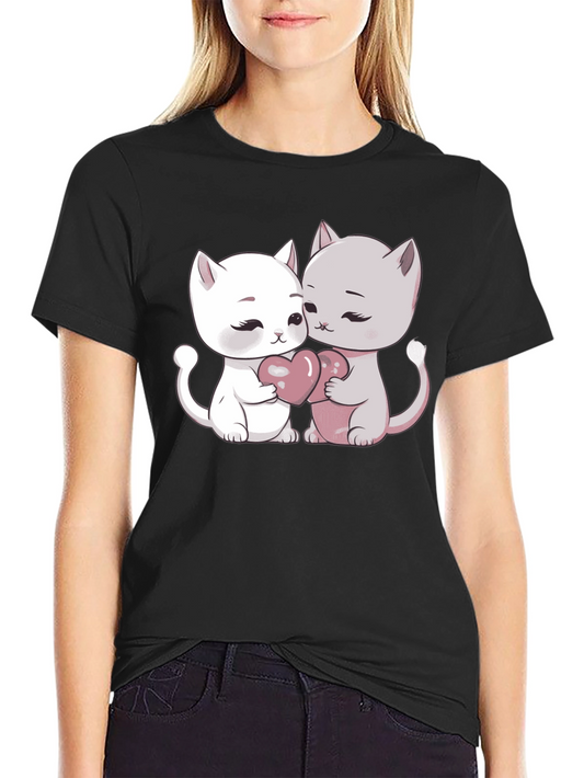 Cute Cats Heart Graphic T-Shirt