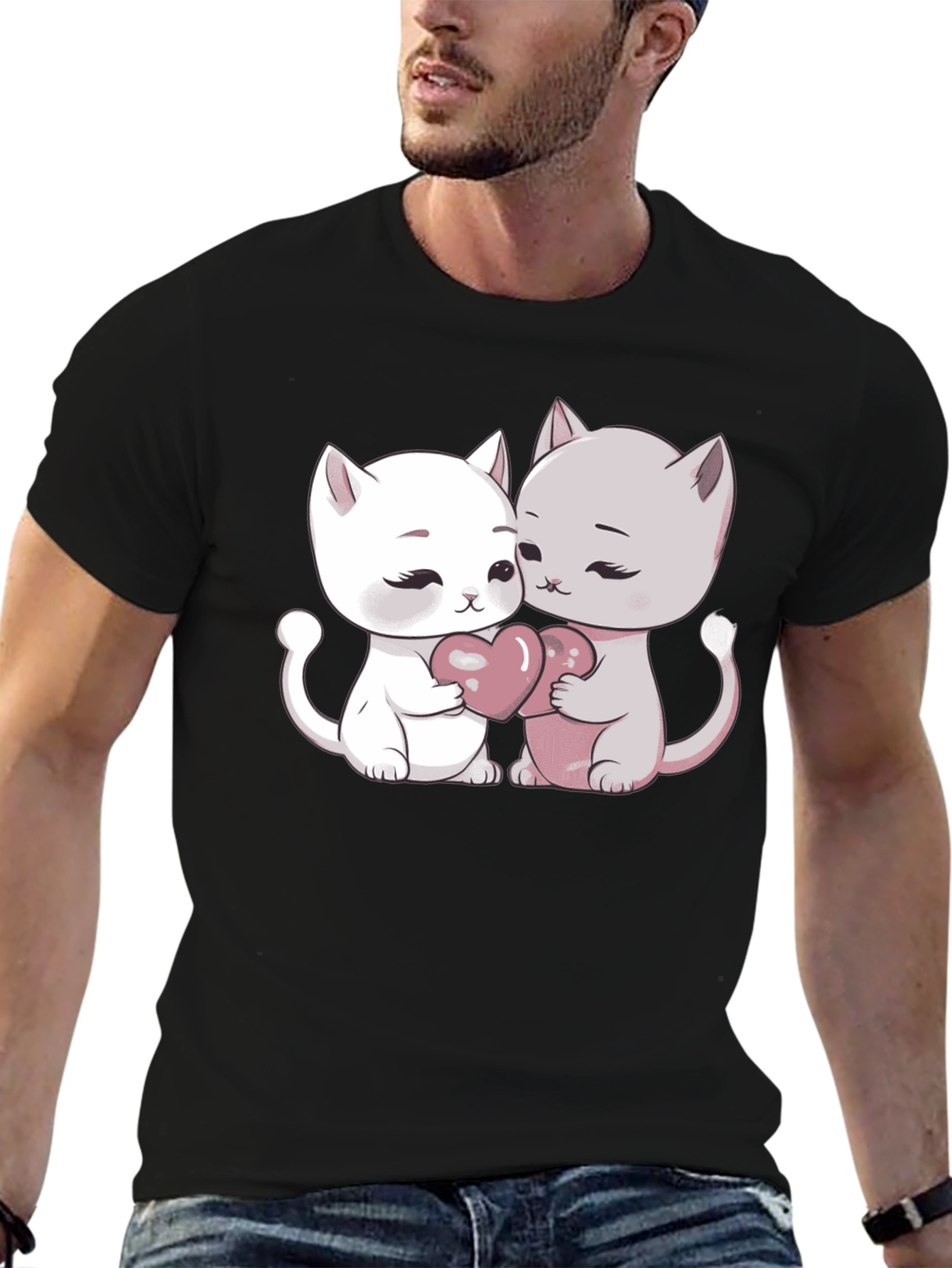 Cute Cats Heart Graphic T-Shirt
