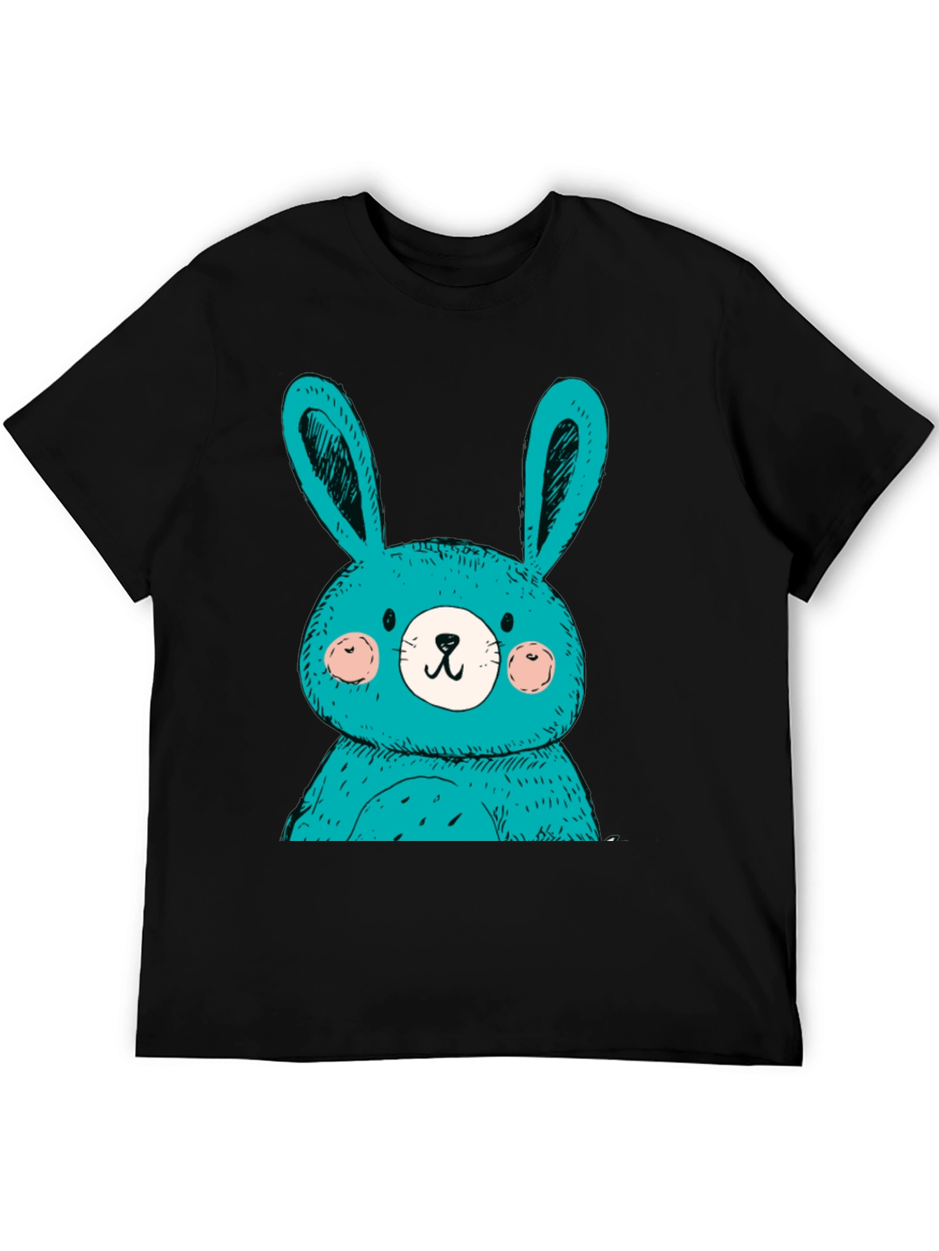 Cute Bunny Graphic Tee - Black Cotton T-Shirt