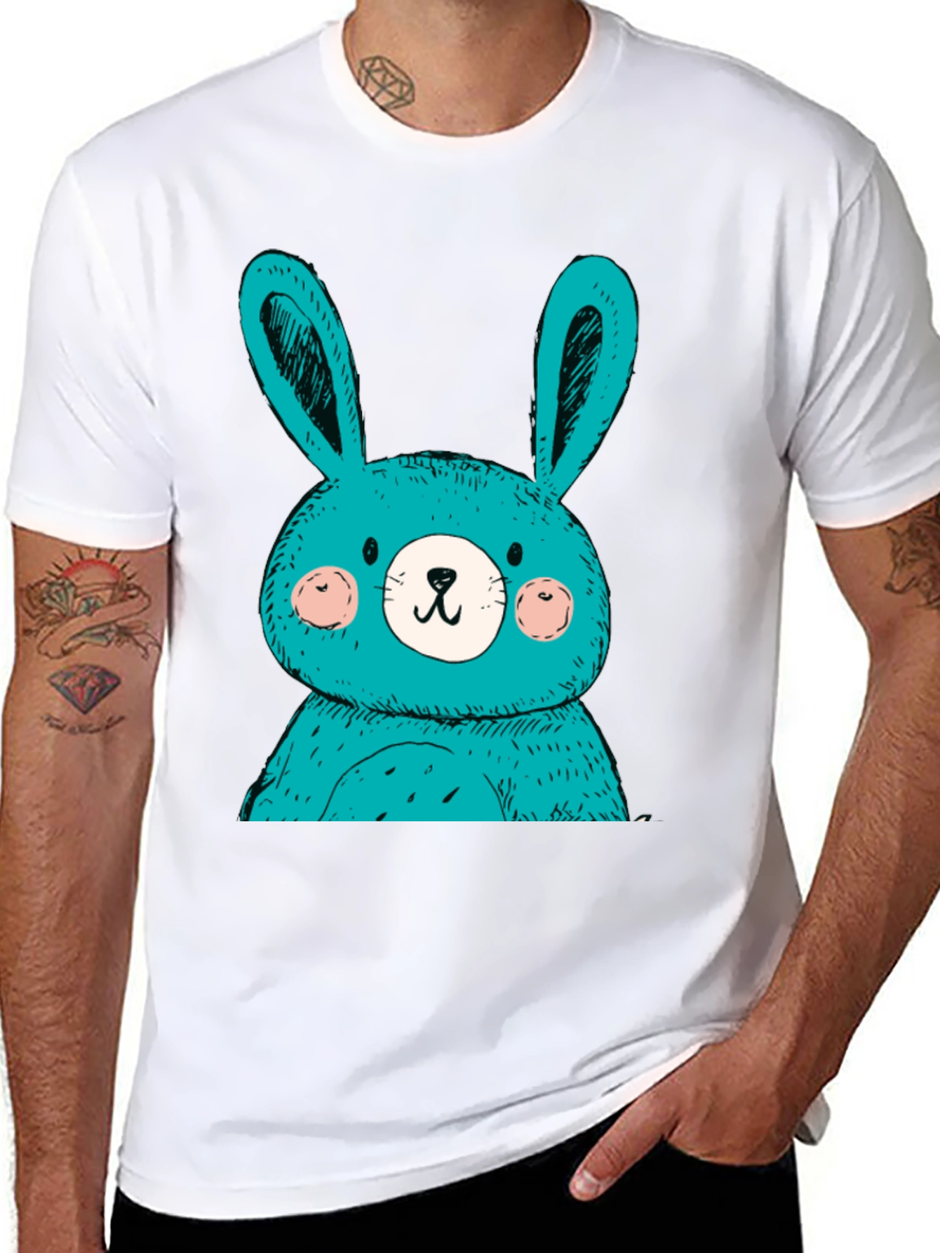 Cute Bunny Graphic Tee - Black Cotton T-Shirt