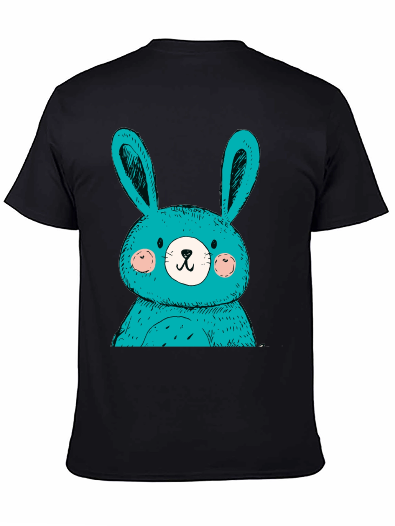 Cute Bunny Graphic Tee - Black Cotton T-Shirt