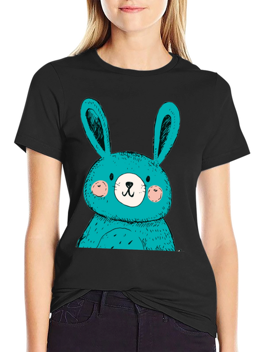 Cute Bunny Graphic Tee - Black Cotton T-Shirt
